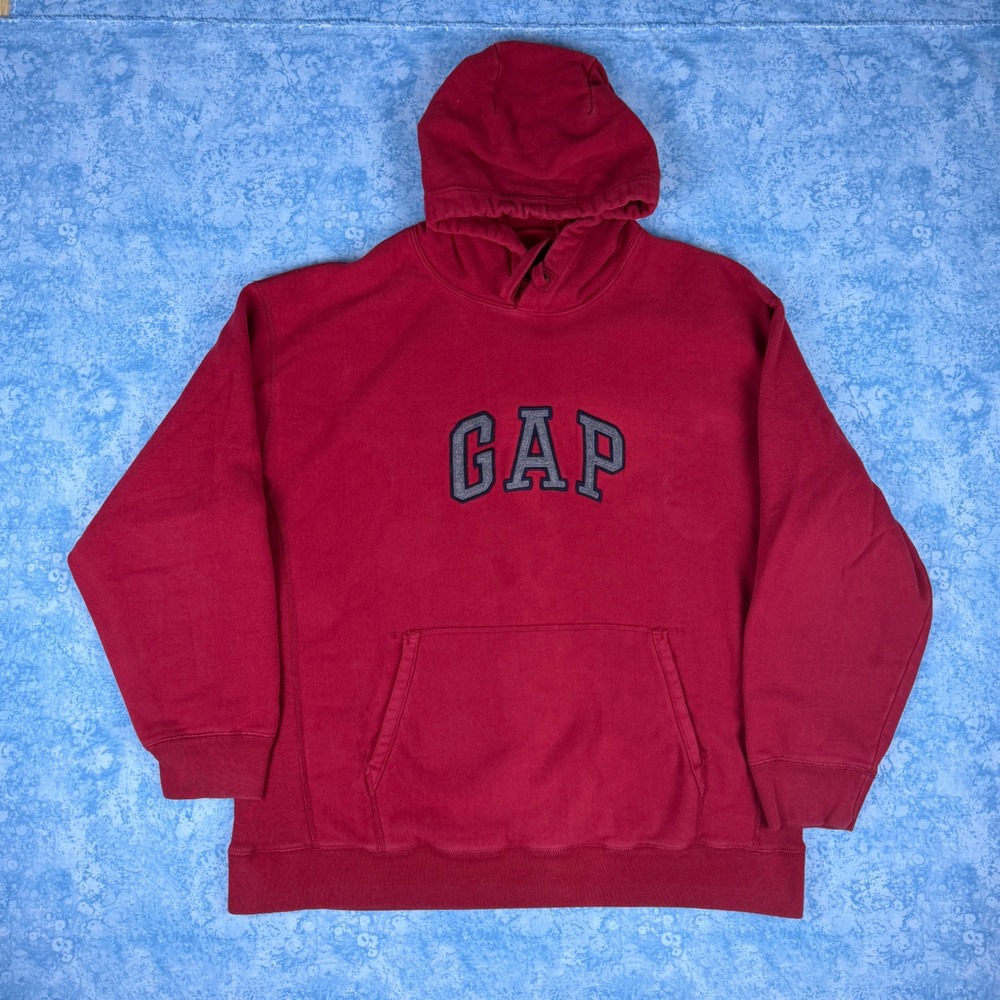 Vintage 2003 Gap Arch Logo Pullover Hoodie Red Mens XL Blue Tag Sweatshirt